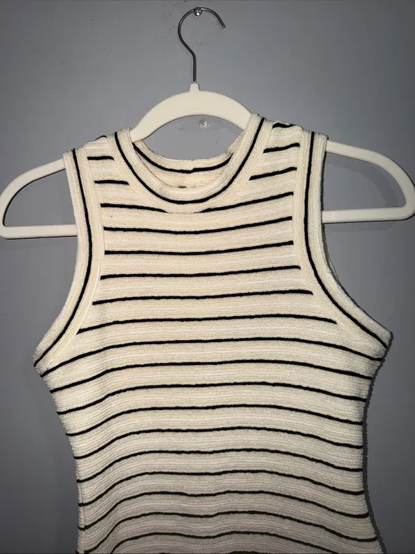 Amanda Uprichard Cream & Black Striped Sleeveless Knit Dress - Image 2