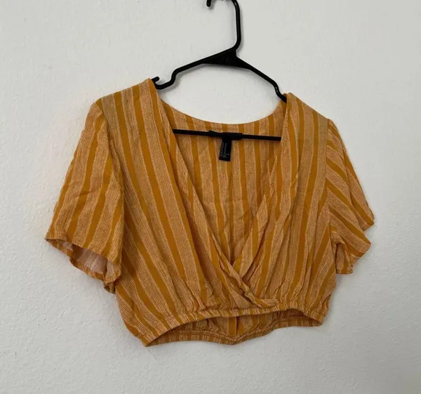 Forever 21 Golden Yellow Stripe Crop Blouse - Image 3