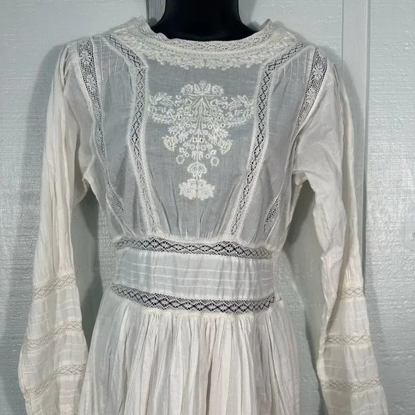 Free People White Victorian Waisted Mini Dress Ivory No Size EUC - Image 6