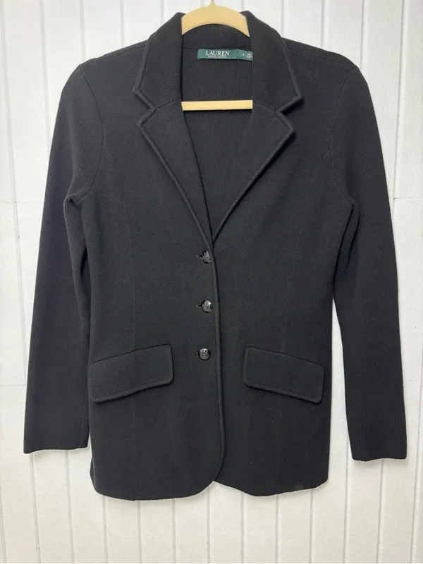 Lauren Ralph Lauren Black Cotton Sweater-Knit Blazer‎ size S - Image 7