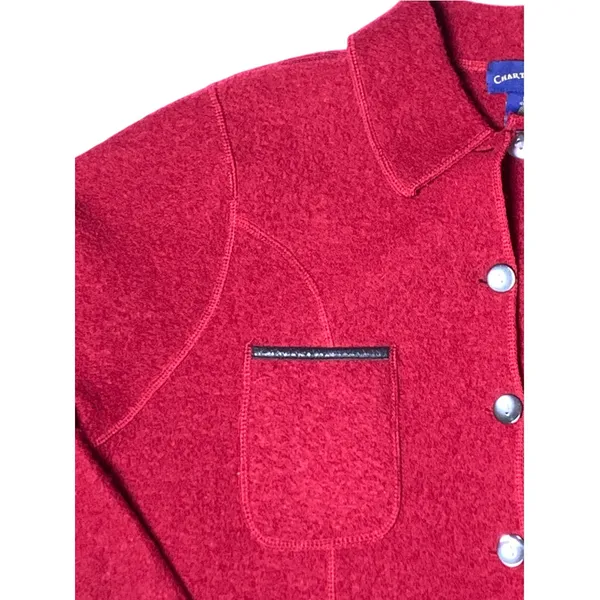 Charter Club Womens L Red 100% Wool Jacket 4 Pocket Button Front Leather Trim - Image 5