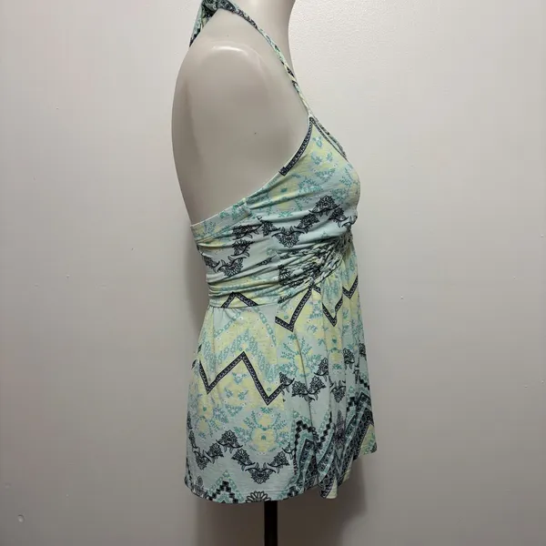 Vanity Halter Top Small Mint Green Geometric Floral Braided Empire Babydoll Boho - Image 4