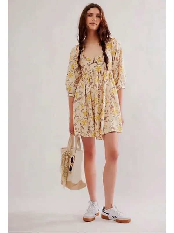 Free People Western Bohemian Dainty Lola Dress Banana Ivory Medium NWT - Image 7