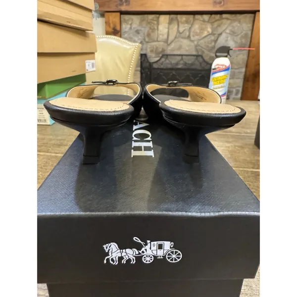 Coach Bow Kitten Heel Sandals in black leather Size 6.5 Peep Toe - Image 6