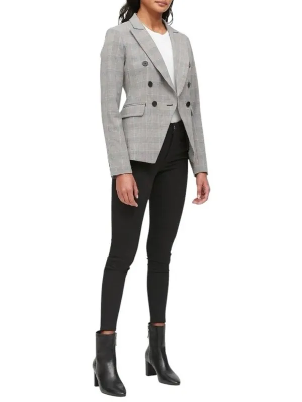 Banana Republic Glen Blazer Jacket Plaid Print Double-Breasted Stretch Size 2 - Image 6