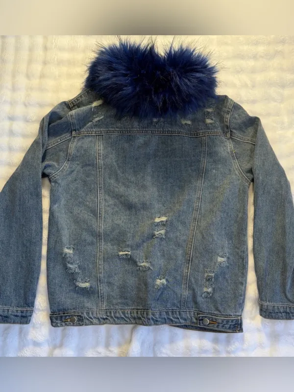 HONEY PUNCH Women’s Denim Acid Wash Jacket Removable Blue Faux Fur Collar Size S - Image 9