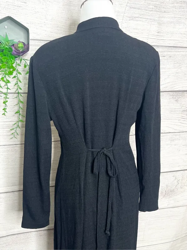 Vintage Black & Pink Floral Embroidered Long Sleeve Dressy Duster Blouse Size 8 - Image 9