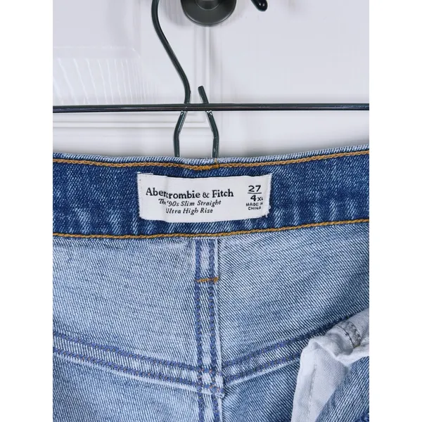 Abercrombie & Fitch 90s Slim Straight Ultra High Rise Jeans Size 27 Tall Blue - Image 4
