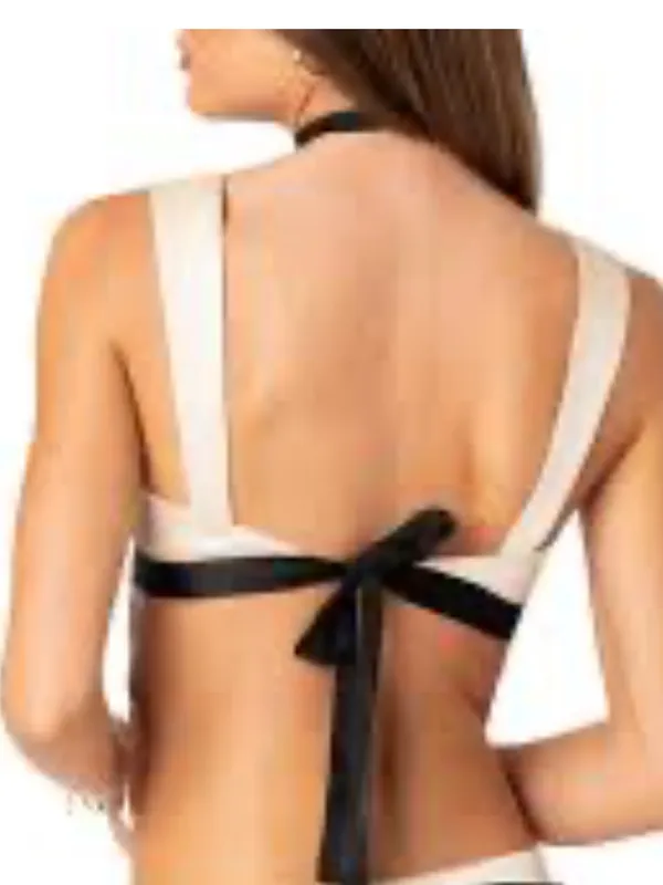 Edikted Ivory Satin Natalia Ribbon Tie Open Back Tank - Image 5