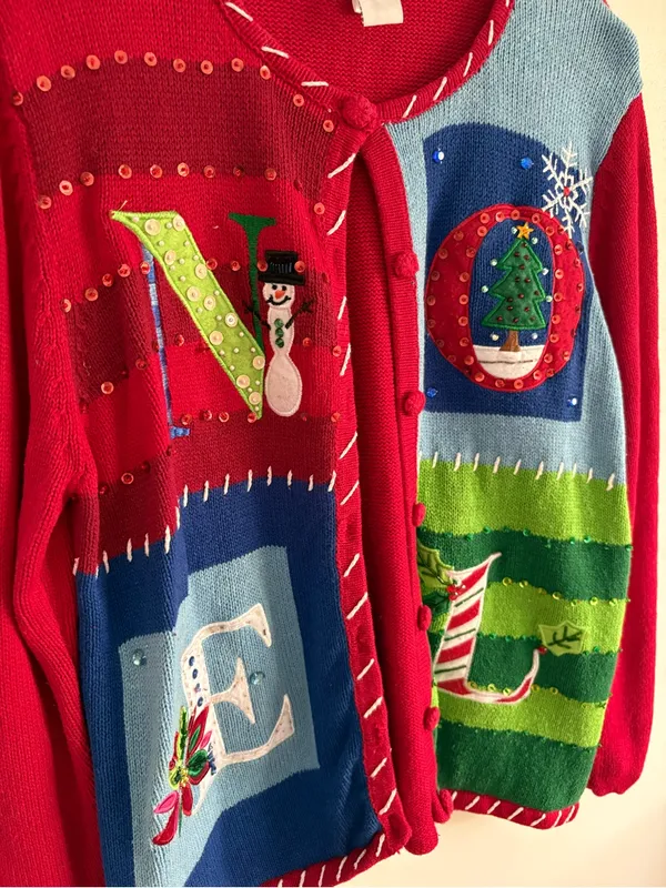 Tiara International Ugly Christmas Cardigan Sweater Noel Embellished Size Large - Image 3