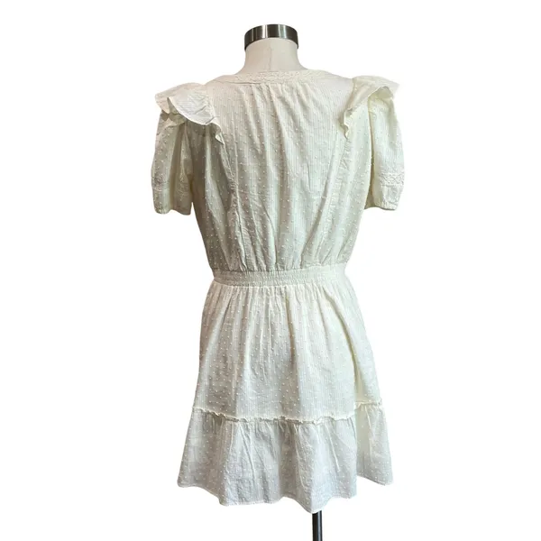 Lauren Conrad‎ Cream Ruffle Mini Dress Cottagecore Romantic V Neck Sz M - Image 4