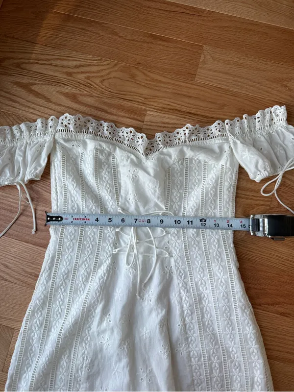 For Love & Lemons Anabelle White Eyelet Lace Up Puff Sleeve Mini Dress Size M - Image 8