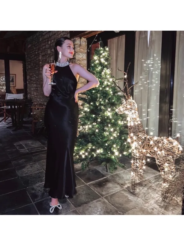 ZARA Black Maxi Halter Dress with Silver Embellished Neck - Image 11