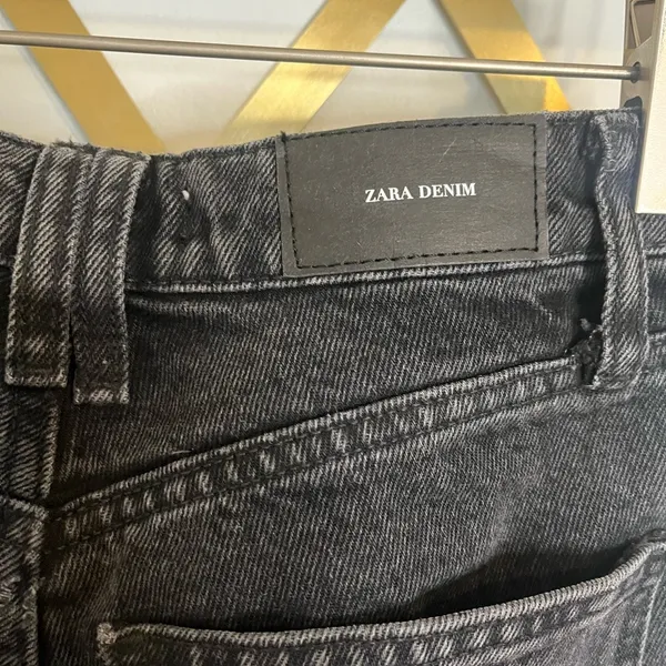 Zara High Rise Straight Leg Raw Hem Black Denim Jeans 0 - Image 5