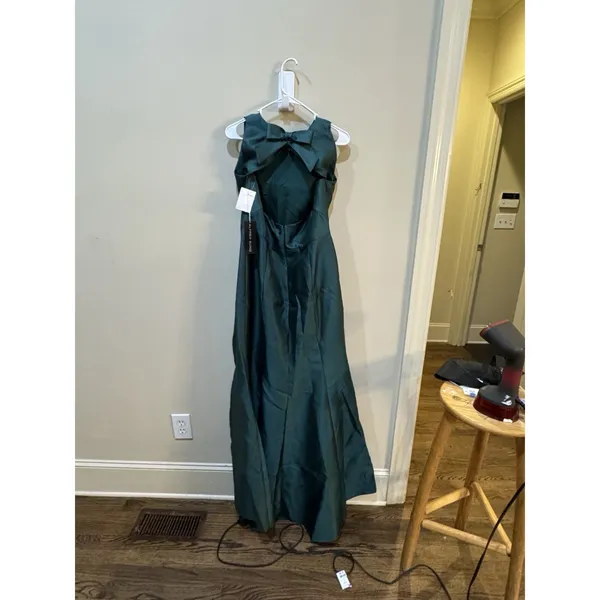 Alfred Sung D824 Hunter Green Jewel Neck Open Back Bow Gown Size 16 R $248 - Image 5
