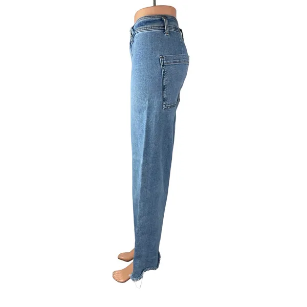 Zara Women's Blue High Rise Wide Leg Palazzo Baggy Raw Hem Denim Jeans Size 4 - Image 5