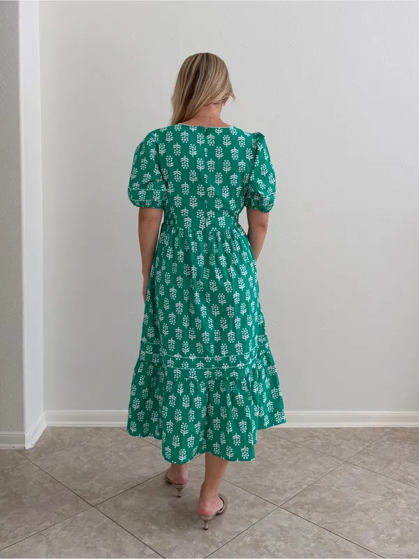 J.Crew Block Print Puff Sleeve Midi Dress Green Size 6 NWT - Image 2