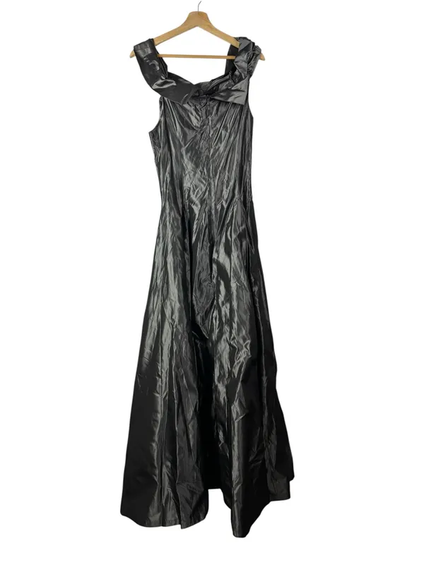 Vintage Alexia Admor Gray Metallic Ruffle Neck Sleeveless Formal Maxi Dress 10 - Image 2