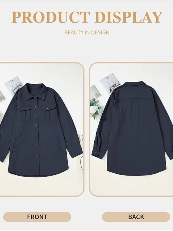 Eytino Women's Plus Size Long Sleeve Button Down Navy Blue Corduroy Jacket NEW - Image 8