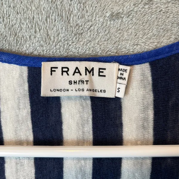 Frame Nautical Striped 100% Linen Henley Top Size Small Worn on Young and Hungry - Image 5