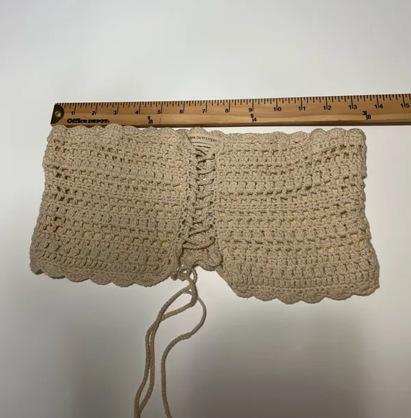 Urban Outfitters Cream Crochet Lace-Up Corset Tube Top Size Small - Image 4
