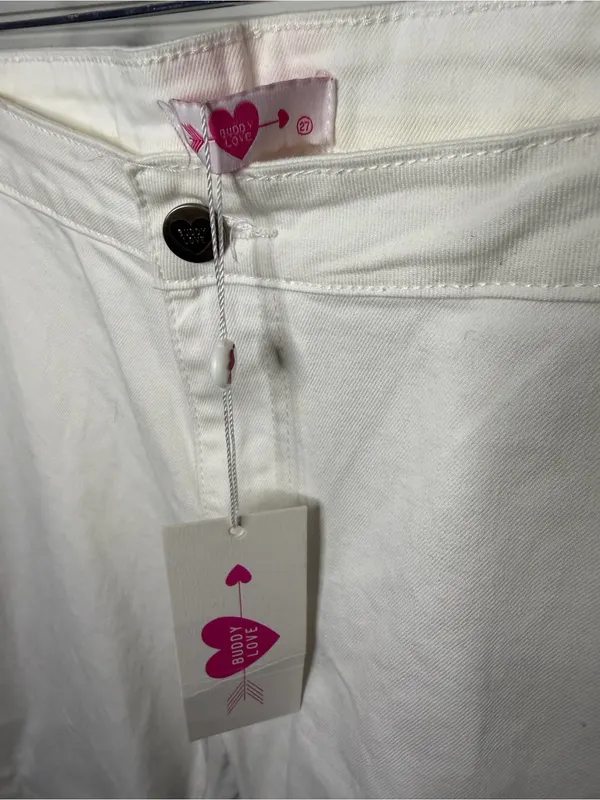 NWT Buddy Love White Flare Jeans 27 Bell Bottom Raw Hem - Image 2