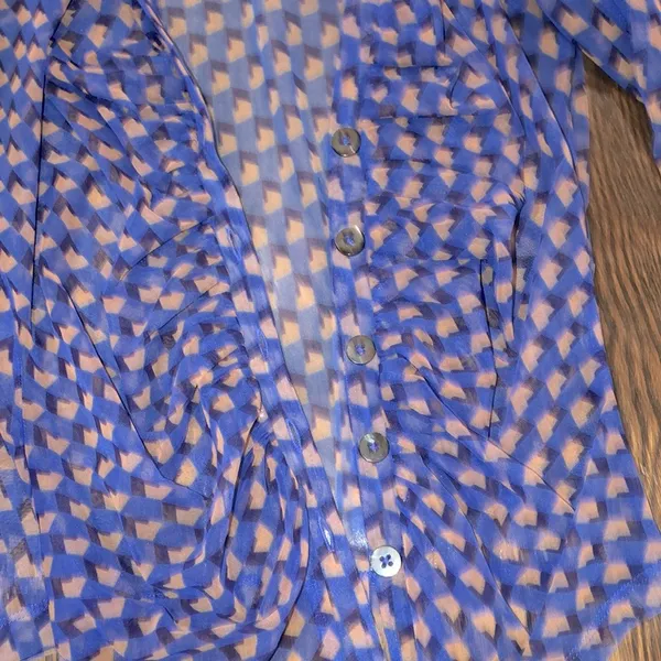 Maeve by Anthropologie blue print sheer top size medium - Image 3