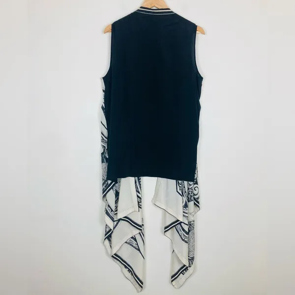 DKNY silk black & white floral & leopard print open front vest cardigan M/L - Image 6
