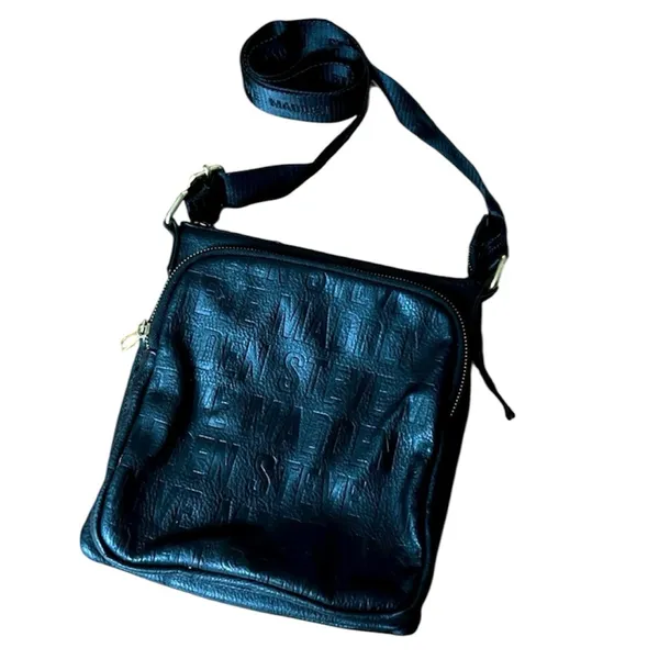 Steve Madden Black Leather Womens Crossbody Bag with Jacquard strap - Image 2