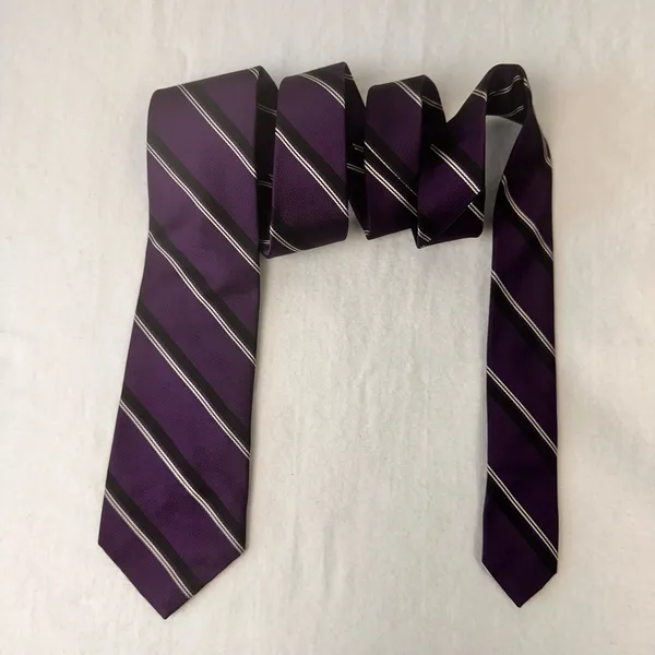 Polo By Ralph Lauren Men's Silk Tie Purple Striped Classic Handmade Necktie - Image 5