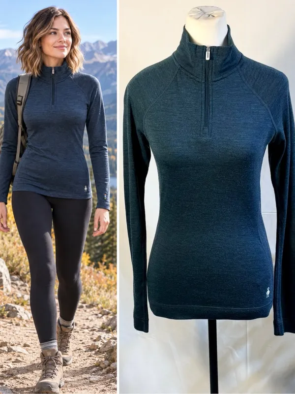 💥Smartwool Women’s Merino 250 Quarter-Zip Base Layer Top Blue Sz S 🧡 - Image 2