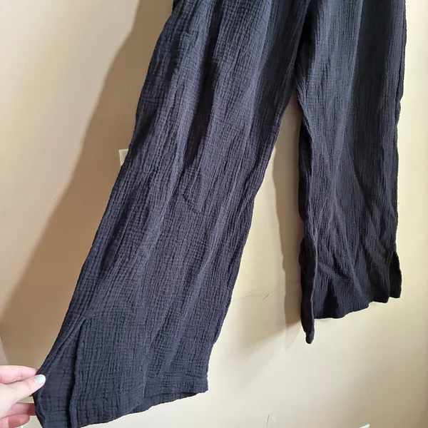 4our dreamers 100% cotton muslin wide leg black pants women's M elastic waist - Image 2