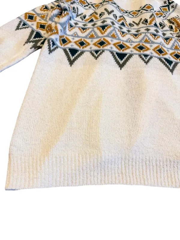 Maurices Cream Long Length Cardigan Sweater Open Front Tribal Fair Isle Medium - Image 12