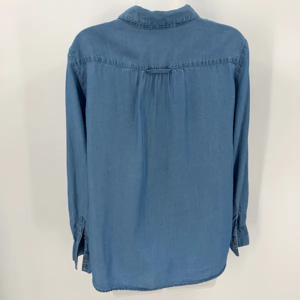 Style & Co Shirt Women's PL Petite Large Blue Pleated Roll Tab Sleeve Flowy Top - Image 2