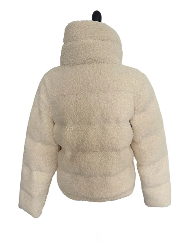 Abercrombie & Fitch Cream Sherpa High Neck Bomber Style Coat Size Small - Image 3