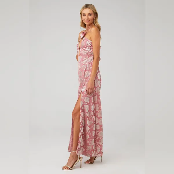 For Love & Lemons‎ Raya Pink Velvet Rosette Rose Floral Maxi Dress Size M - Image 3