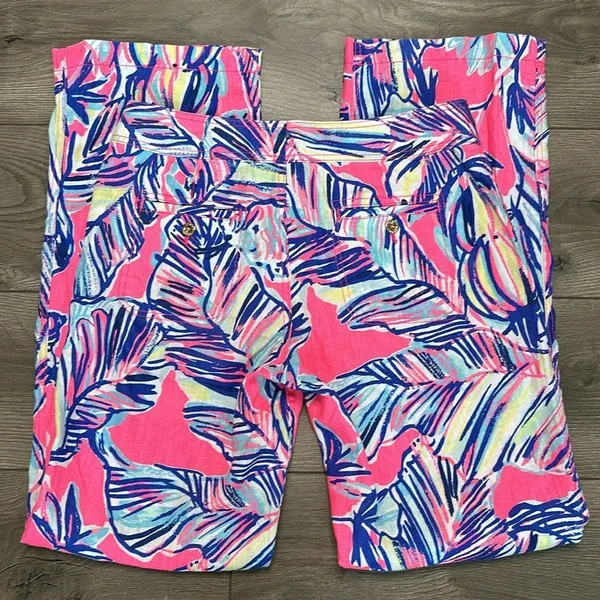 Lilly Pulitzer Galley Linen Pants Tiki Pink Cabana Crazed Linen Size 4 - Image 4