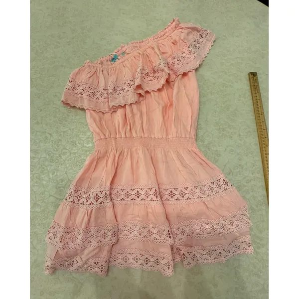 MELISSA ODABASH Debbie One Shoulder Ruffled Voile Mini Dress‎ Size Medium Pink - Image 3