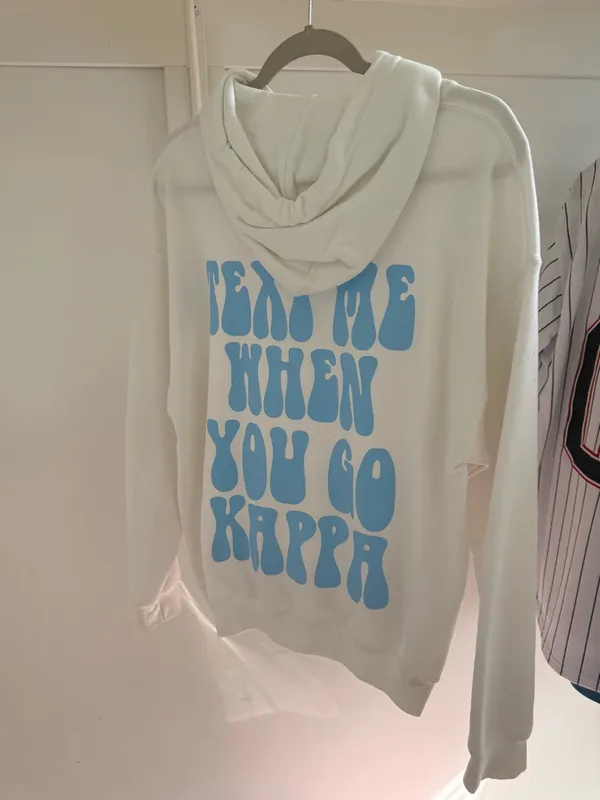 Gildan White Hoodie with Light Blue Kappa Heart Graphic - Image 2