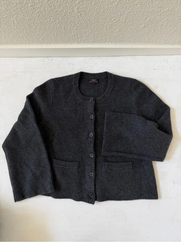 Quince 100% Mongolian Cashmere Structured Cardigan Grey Charcoal Size XL - Image 3