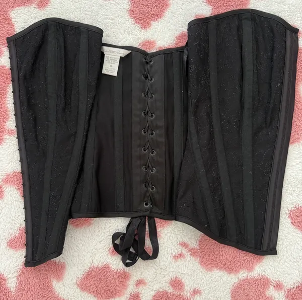 Vintage Y2K Black Corset Top w/ Floral Embroidery & Rhinestones 🖤 Gothic Coquette Bustier Small - Image 3