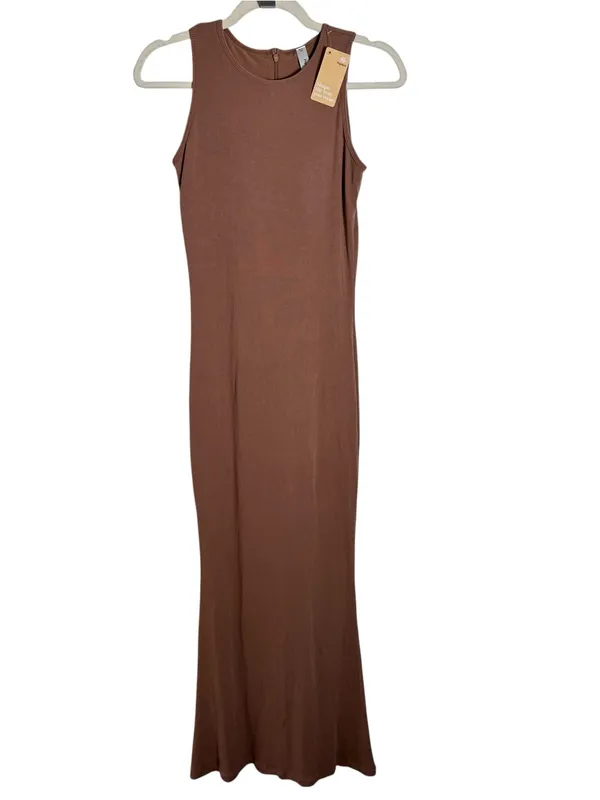 Popilush Built In Shapewear Modal Maxi Dress Light Brown L NWT Body Shaper - Image 3
