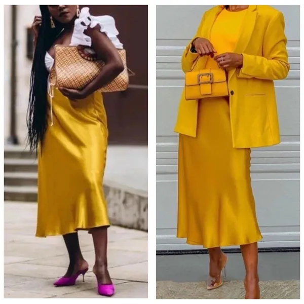 NWT Zara Yellow Marigold Satin Midi Skirt Size Small Pullon Bias Cut 8160/399 - Image 2