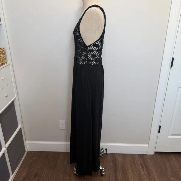 Aerie XL Maxi Dress Black Crochet Bodice Sleeveless Boho Summer Pocketed Resort - Image 7