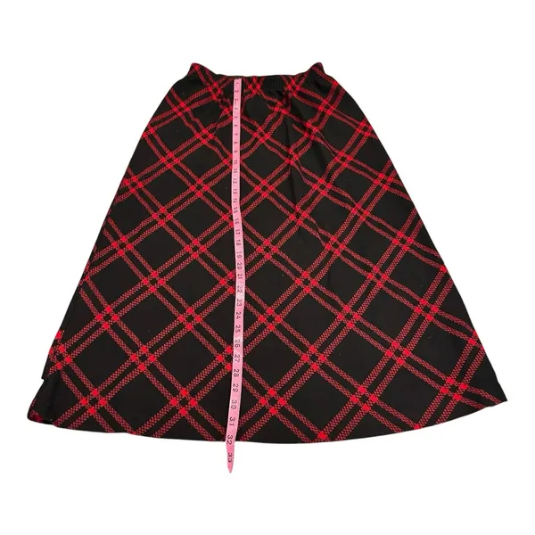Ecco Eccobay Vintage Taylor Swift Style Red Black Plaid Wool A-Line Midi Skirt‎ Med - Image 4