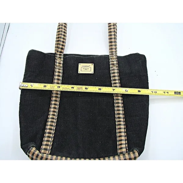 Longaberger Corduroy Plaid Tote Bag Purse Black Tan Khaki Check Homestead 9.5x10 - Image 9
