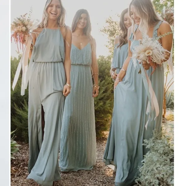Show Me Your Mumu Bridesmaid Heather Halter‎ Dress in Silver Sage Crisp Size XXL - Image 4