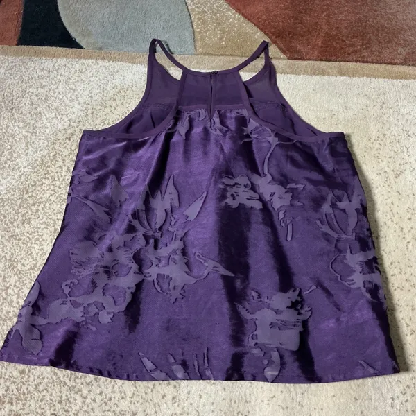 American Eagle Burnout Floral Mesh Tank Top Womens M Purple Racerback Blouse - Image 7