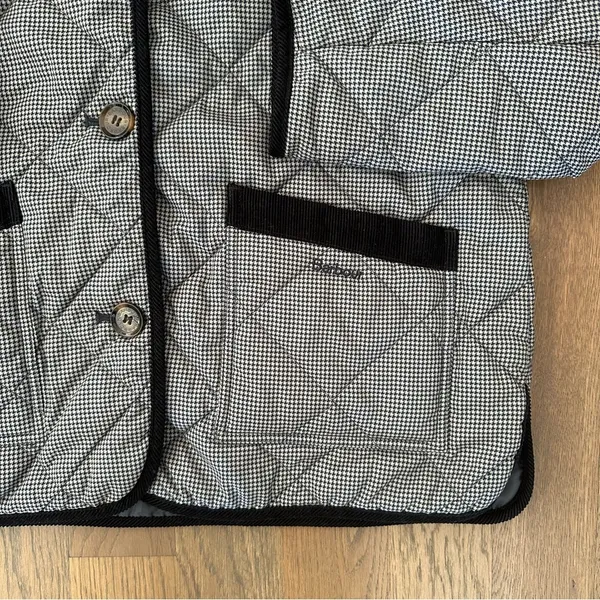 Barbour Orelia Quilted Houndstooth Printed Chore Jacket in Black and Tan US 10/M - Image 3