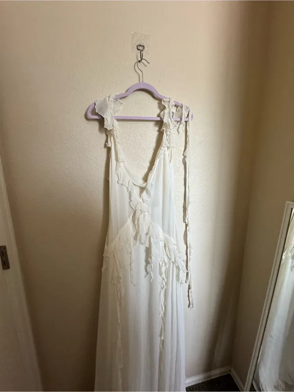 Seni‎ Moto Ozun Maxi Dress Sz L Ivory Ruffle Dreamy Romantic NEW - Image 5